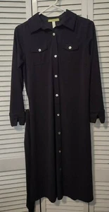 "SIGRID OLSEN" LONG SLEEVED BUTTON DOWN SHIRT DRESS BLACK SIZE M - Picture 1 of 7