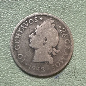 Roughly Size of Dime 1942 Dominican Republic 10 Centavos World Silver Coin - Picture 1 of 8