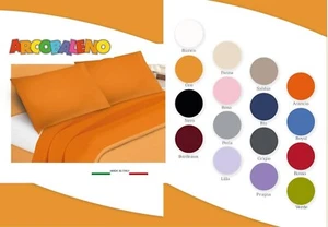 Completo Lenzuola Arcobaleno in puro cotone tinta unita - varie dimensioni AA252 - Foto 1 di 18