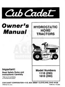 CUB CADET 1110 1610 Manual de Operadores Propietarios Hidrostáticos - Imagen 1 de 1