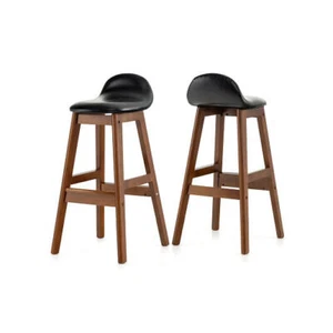 27.5 Inch Set of 2 Upholstered PU Leather Barstools with Back Cushion-Brown - Co - Picture 1 of 5