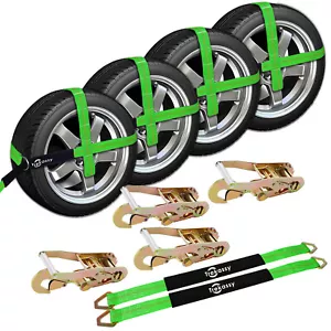4 Pack Axle Straps Car Hauler Truck Trailer Auto Tie Down Ratchet Tire Straps - Picture 1 of 7