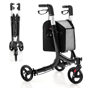 3 Wheel Rollator Walker Folding Aluminum Rolling Walker w/ Zippered Storage Bag - Picture 1 of 30