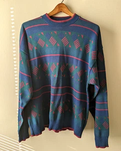 Vintage Head Sportswear Men's (Medium) Blue Green Geometric Pullover Sweater - Picture 1 of 16