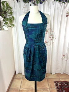 Vtg 70s-does-50s Blue Hawaii Tiki Halter Wiggle Sun Dress Backless Handmade sz 6 - Picture 1 of 11