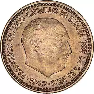 SPAIN, FRANCO-1, 1 PESETA 1947*19-48, LIGHT TONE, UNCIRCULATED, SCARCE. - Image 1 of 2