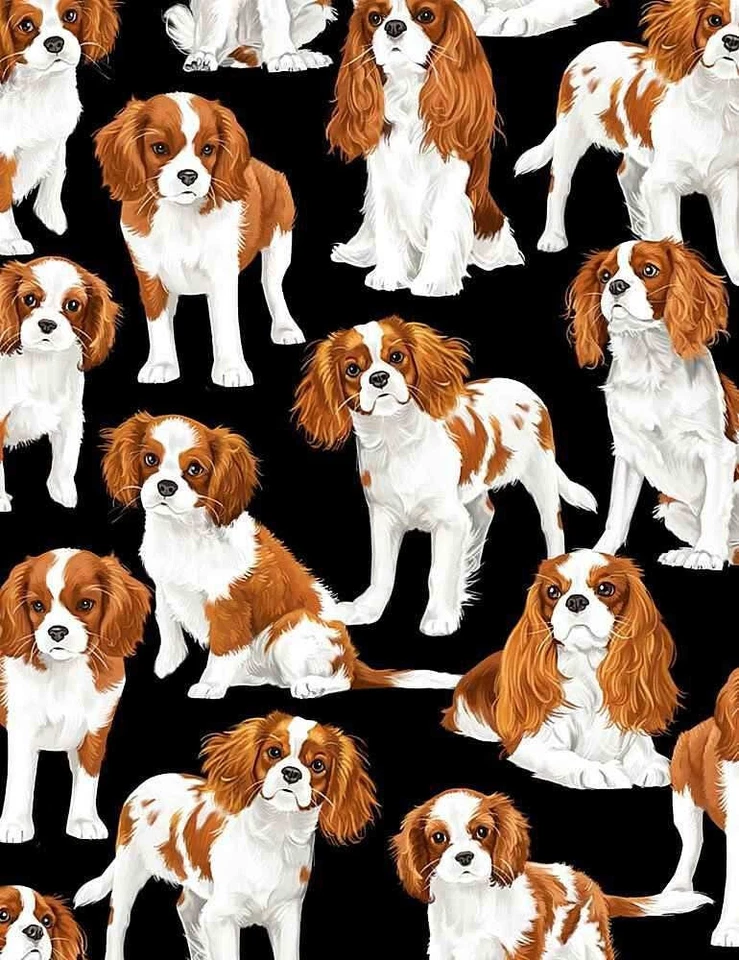 Timeless Treasures Fabrics Dogs Black King Charles Spaniels