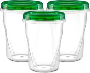 (32 Ounce 10 Pack) Twist Cap Containers Clear Bottom with Green Top Screw on Lid - Picture 1 of 12