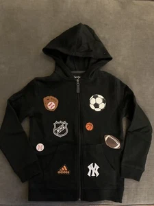 Sports Themed Hoodie W/cute Iron On Patches—Boys Size 6/7 (SMALL)–BRAND NEW!! - Picture 1 of 2