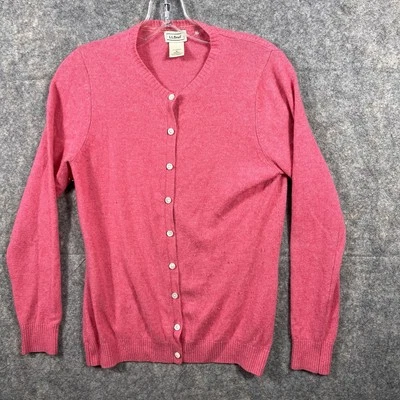 Cárdigan suéter tejido LL Bean para mujer talla mediana 100 % algodón rosa botón Foto 1 de 4
