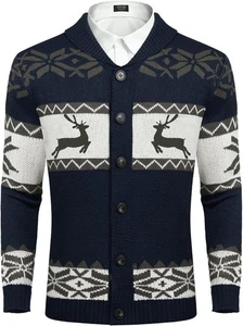COOFANDY Herren Weihnachtsstrickjacken Ugly Xmas Pullover Rentier Schneeflocke Schal - Bild 1 von 46
