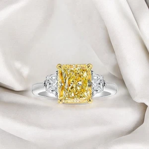 Anillo de boda para mujer 2,50 quilates IGI cultivado en laboratorio elegante diamante amarillo vivo platino 950 - Imagen 1 de 14