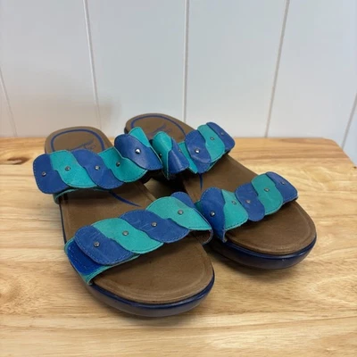 Dansko Womens Whimsical Twisted Blue Leather Slide Wedge Sandals Size 38 Comfy - Image 1 of 4