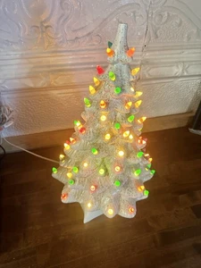 GOLD GLITTER Vintage Holland Mold 19 Inch White Ceramic Christmas Tree 70s ‘72 - Picture 1 of 9