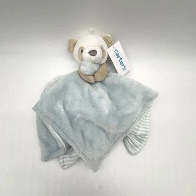 Nuevo Carter’s Azul y Blanco Rayas Oso Panda Peluche Bebé Manta de Seguridad Lovey Foto 1 de 3