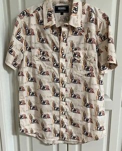 ROCK & ROLL Denim Western Shirt Size large Pearl Snap Cowboy Rodeo Cactus Desert - Picture 1 of 8