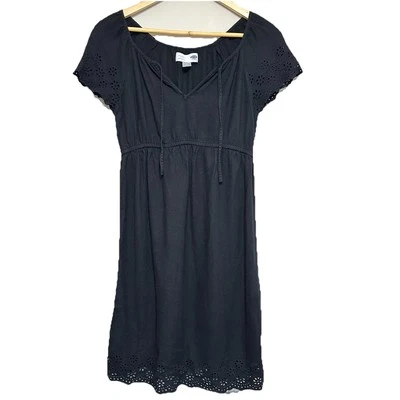 Old Navy Maternity Eyelet Dress Women’s S Black Linen Blend Pregnancy Mom - Image 1 of 4