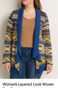 Acogedor tejido grande L Blu Pepper para mujer Boho Southwestern geométrico Caridgan - Imagen 1 de 10