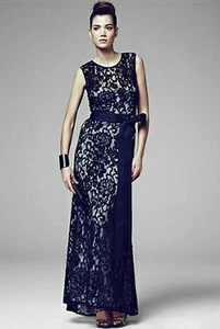 Betsy & Adam sleeveless mermaid lace dress, gown black, formal wedding 12 large  - Picture 1 of 5