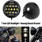 7 Inch Led Headlight Drl Hi-Lo + Housing Bucket Bracket For Harley Cafe Racer