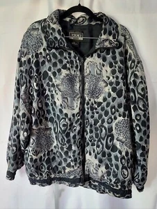 Anney Vintage 100% Silk Snow Leopard Print Lightweight Jacket With Zipper Sz XL - Picture 1 of 3