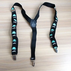 Suspender Boy Black Blue Clip On Y Back Adjustable Stretch Monocle Silhouette - Picture 1 of 6