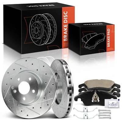 Rotor de freno perforado y pastilla de freno de cerámica para Mercedes-Benz E350 E400 C300 delantero Foto 1 de 4