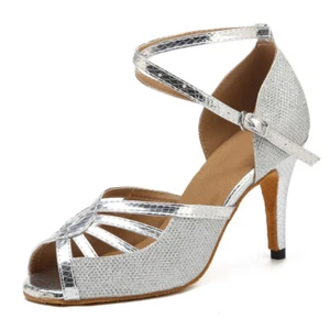 Women Girls Ballroom Latin Tango Modern Salsa Dance Shoes Soft Heels Sandals 2-8 - Picture 1 of 20
