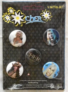 CHER - 2002 TOUR BUTTONS FULL SET OF 5 - SEALED - Bild 1 von 2