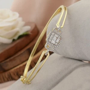 Baguette Lab Grown CVD Diamond Bangle 18k Yellow Gold Bracelet Jewelry 0.60 Ct - Picture 1 of 9