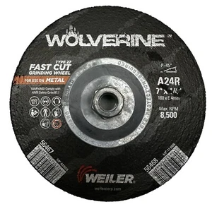Weiler Wolverine Grinding Wheels, 7 in Dia, 1/4 in Thick, 5/8 in - 11 Arbor - Picture 1 of 3