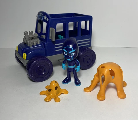 PJ Masks Night Ninja 3" Figure With Bus Vehicle Car And Sticky Splats Toy Cover