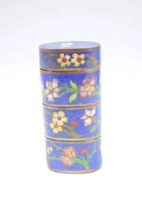 Rare antique Chinese enamel cloisonne stacking spice box blue - Picture 1 of 4