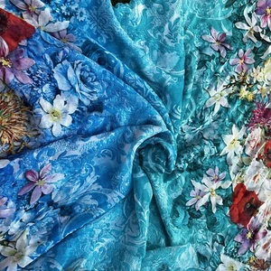 100% Silk Chiffon Ombré Style Floral Turquoise/Blue 3.25m X 1.35m Remnant, Y1 - Picture 1 of 4