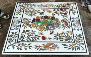 24" white Marble Malachite Center Coffee Table Top bird blue lapis Inlay flower - Picture 1 of 4