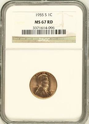 1955-S 1C RD Lincoln Wheat One Cent NGC MS667RD  3371614-096 - Image 1 of 2