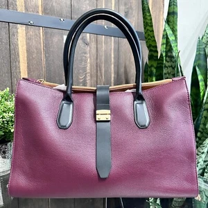FURLA MERLOT TOTE BORDEAUX FLAIR BAROLO GRAINY PEBBLED LEATHER BAG  - Picture 1 of 23