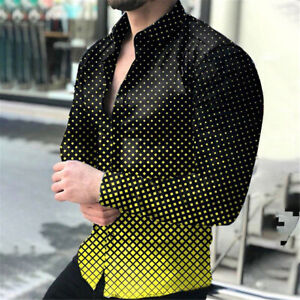 Men's Gradient Print Long-sleeved Shirt Fashion Turn-down Collar Printing Tee
