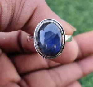 Labradorite Ring Solid 925 Sterling Silver Pretty Wedding Gift Ring All Size MK* - Picture 1 of 6