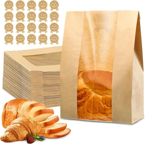 50 Piezas Bolsas de Pan de Papel con Ventana 13.7X8.2X3.7In 60 Pegatinas Selladoras con Lazos - Imagen 1 de 7