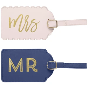 Mr. and Mrs. Luggage Tag Set Wedding Honeymoon Bride and Groom Gift - Picture 1 of 3