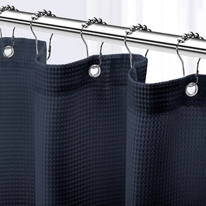Navy Blue Shower Curtain Hotel Style Waffle Fabric 72x72 Inches Bathroom - Picture 1 of 7