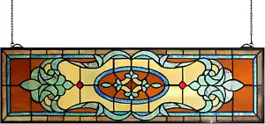 32 Inch Width Horizontal Stained Glass Window Hangings Tiffany Glass Window Pane - Picture 1 of 6