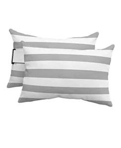 Grey Striped Outdoor Pillows with Insert 2PCS (11x16 inch) Grey White Stripe - Picture 1 of 8