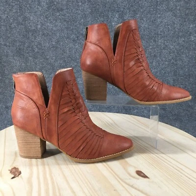 Beast Fashion Boots Womens 11 Western Booties Brown Faux Leather Woven Zip Heels — 第 1/4 张图片