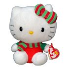 Ty Sanrio Hello Kitty Christmas Red Green Scarf Bow Beanie Baby Plush W/ Tag 6"