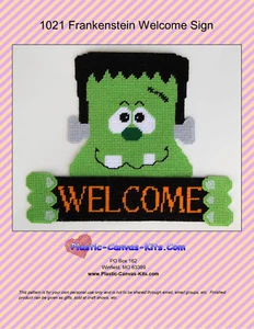 Frankenstein Welcome Sign-Halloween- Plastic Canvas Pattern or Kit - Picture 1 of 1