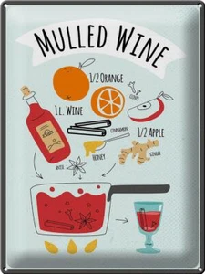 Cartel de chapa receta vino caliente naranja vino anís 30x40 cm cartel decorativo tin sign - Imagen 1 de 5
