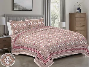Loom N Bloom Jaipuri Hand Siebdruck Baumwolle 1 Bettlaken 2 Kissenbezüge "90x108" - Bild 1 von 4