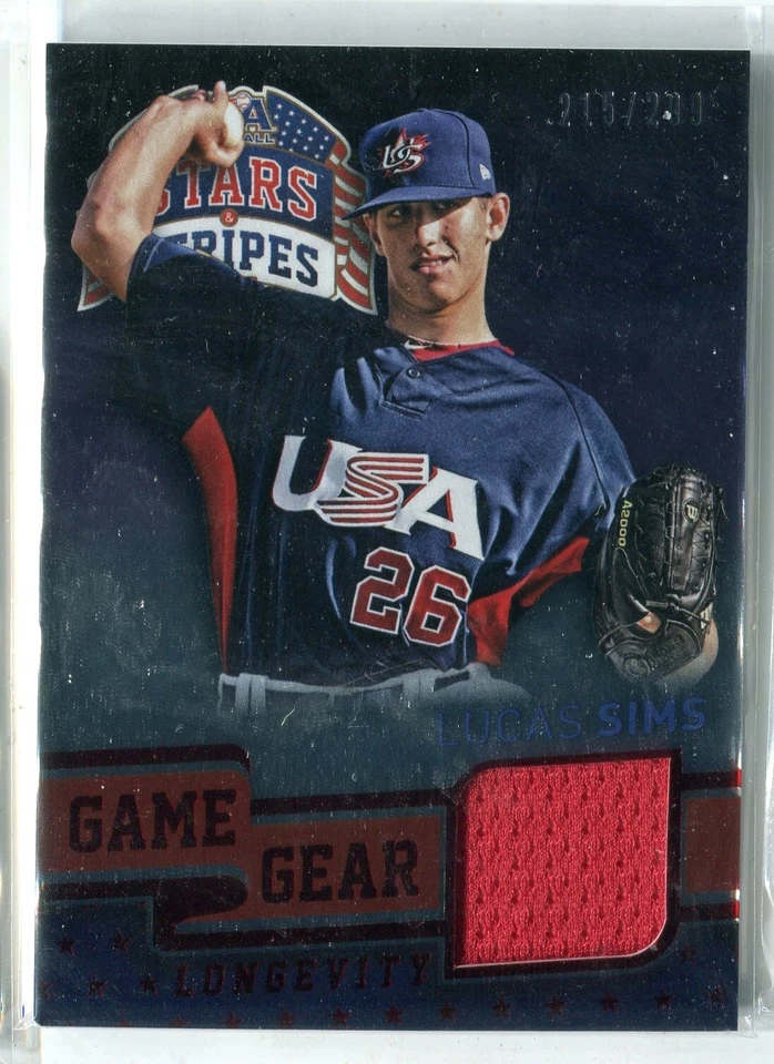 2015 Panini Stars & Stripes Lucas Sims Game Gear Longevity JERSEY RELIC RC /299 - Image 1 of 1
